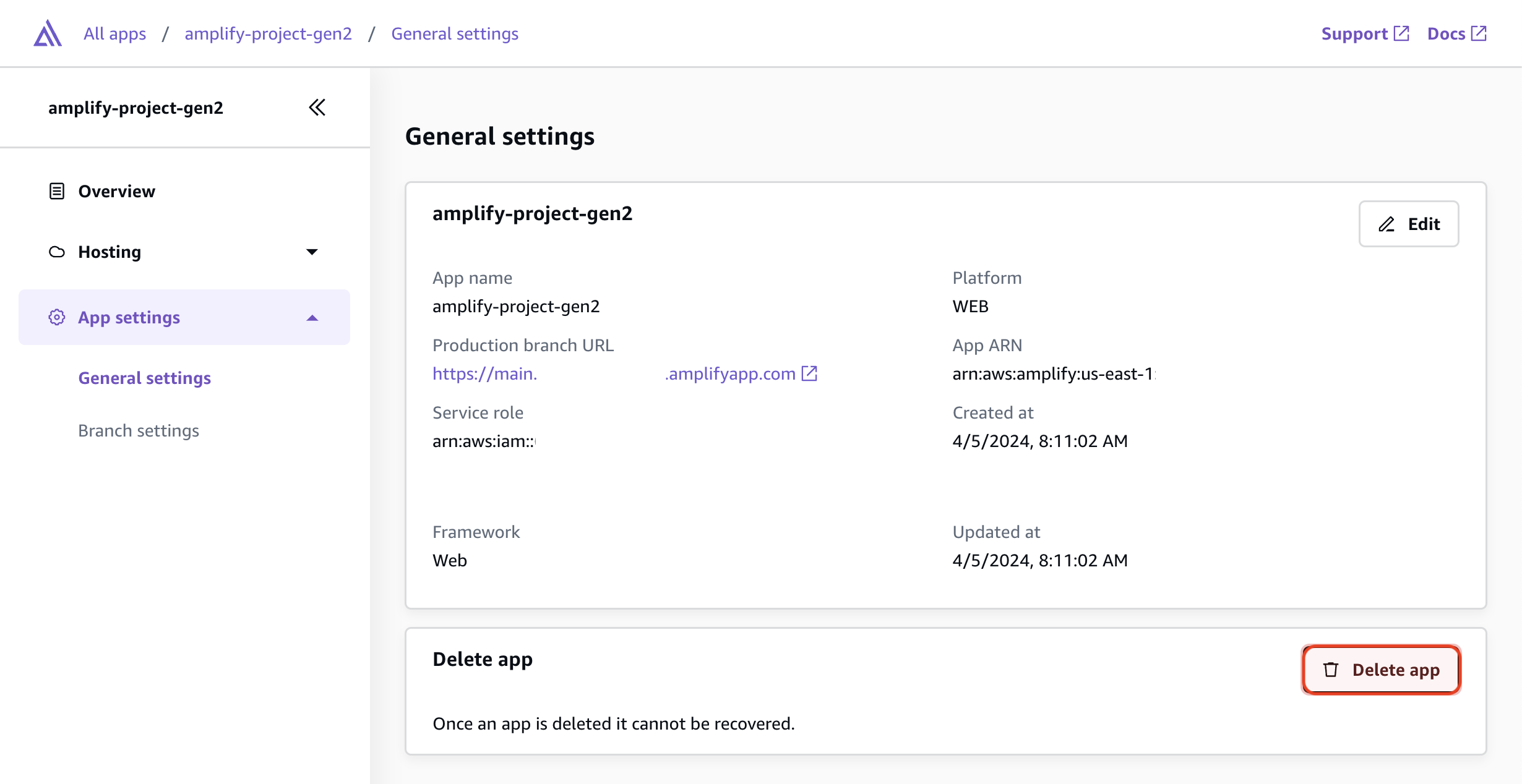 Delete AWS Amplify app